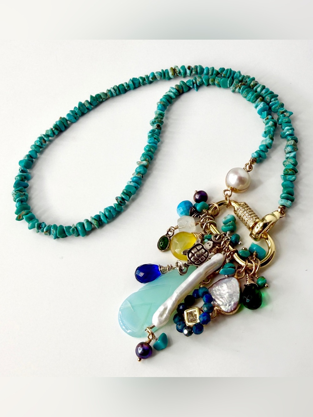 Turquoise Beaded Charm Necklace